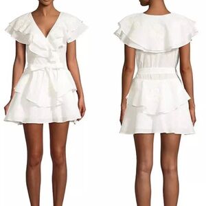 Innika Choo White Sailor Wrap Cotton Embroidered Ruffle Mini Dress Size 2/M‎